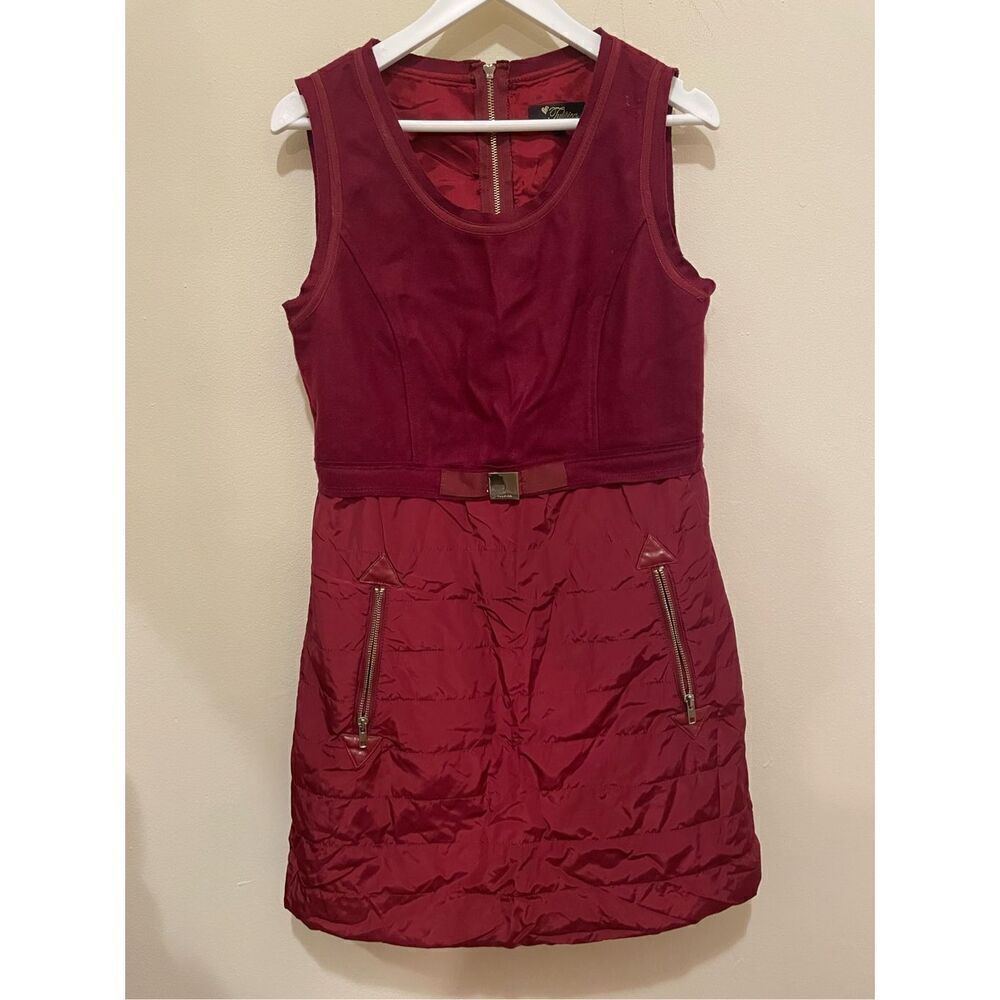 Vintage Tulipica burgundy red belted sleeveless wool mini dress size 44